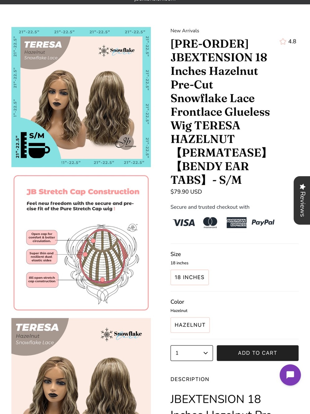 JBEXTENSION 18 Inches Hazelnut Snowflake Lace Wig New